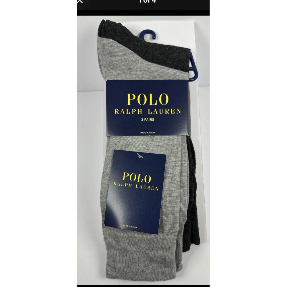 Polo Ralph Lauren Men's Crew Socks‎ - 3 Pairs - Black/Black/Black (Size 6-12)